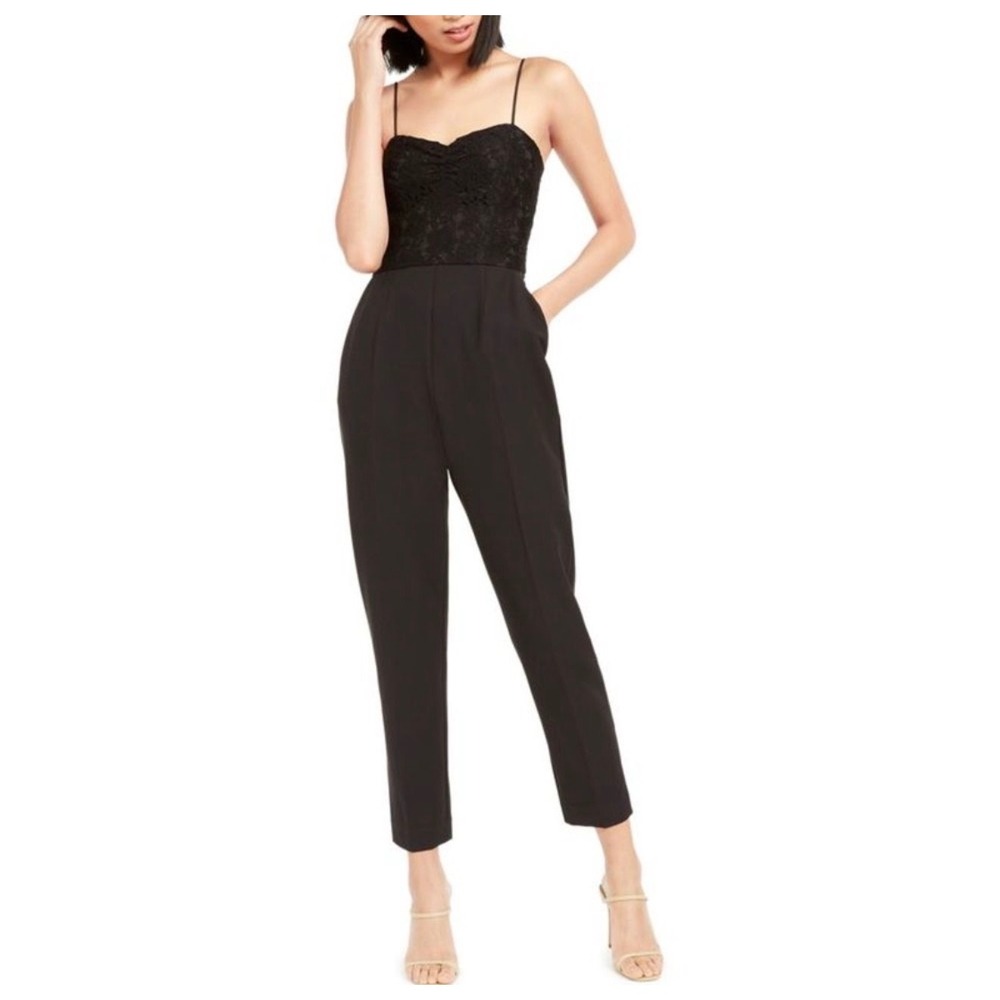Leyden Lace‎ Bodice Jumpsuit Women Large Black NEW Sweetheart  Spaghetti Strap